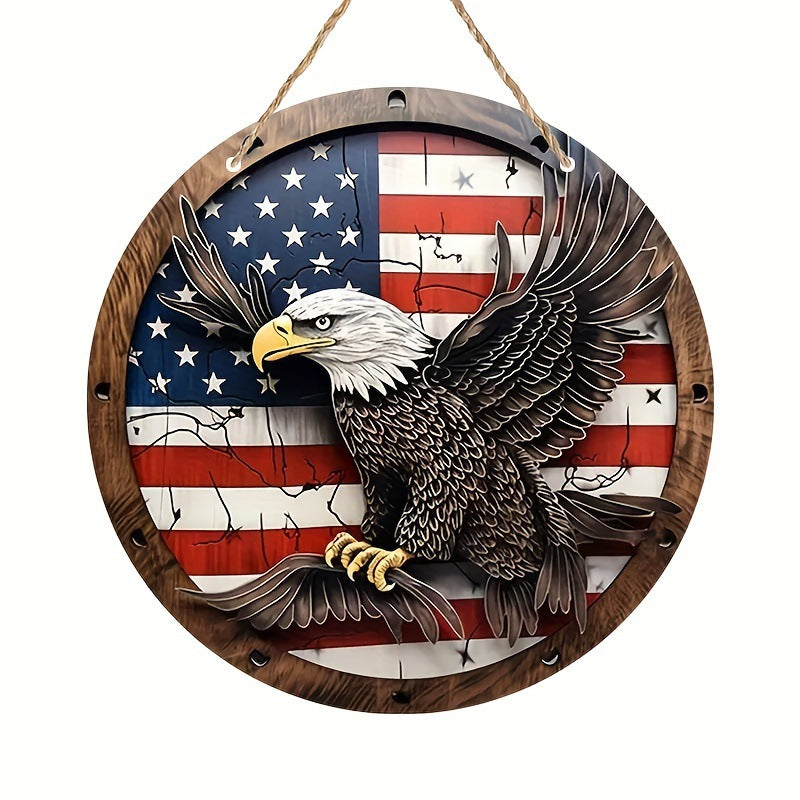 Independence Day Wooden Door Plate – Eagle Welcome Sign – Patriotic Home Decoration