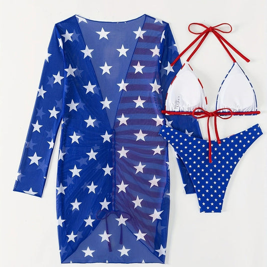American Flag Three-Piece Swimsuit