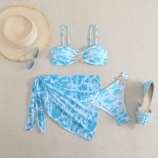 Printed Tube Top Bikini Set