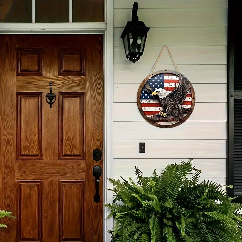 Independence Day Wooden Door Plate – Eagle Welcome Sign – Patriotic Home Decoration