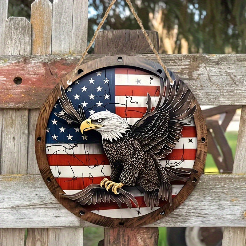 Independence Day Wooden Door Plate – Eagle Welcome Sign – Patriotic Home Decoration